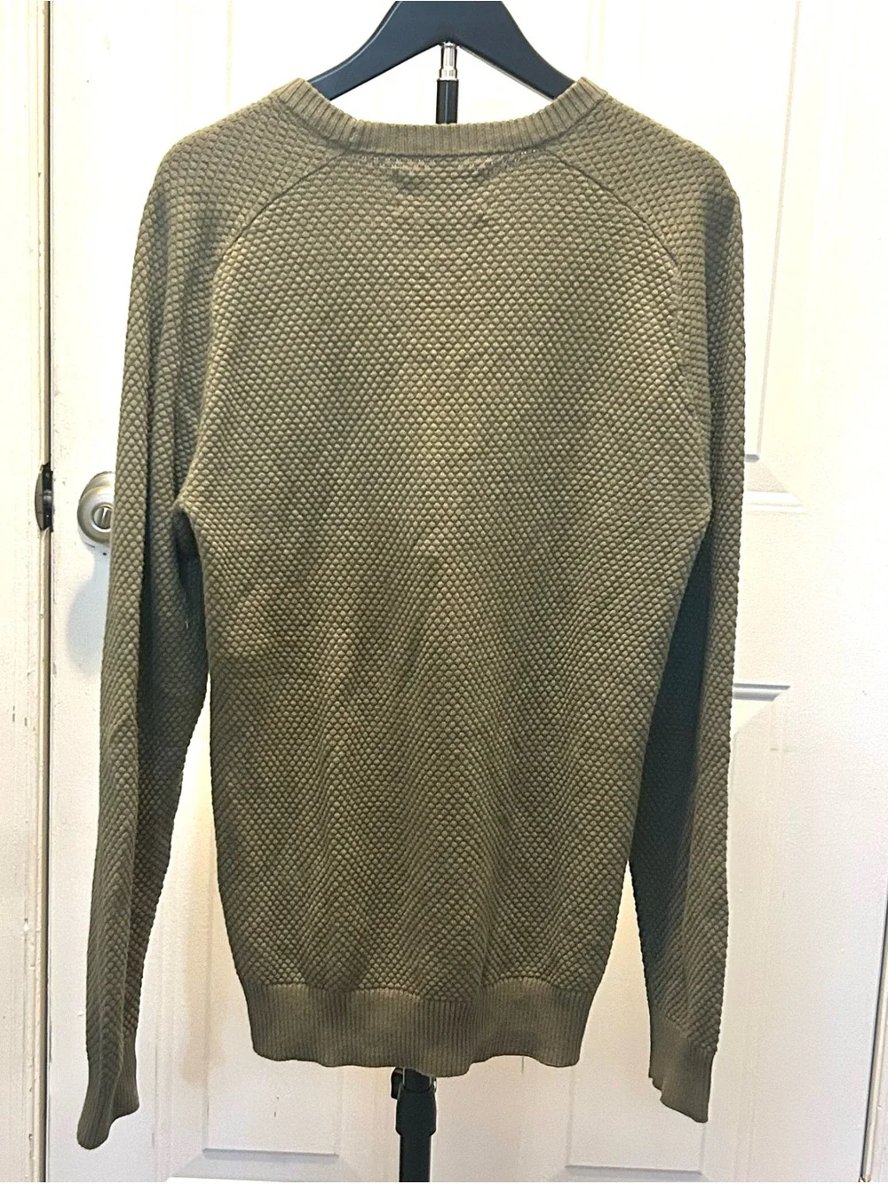 Original Penguin Sweater Mens Small Green Waffle Knit Crew Neck Logo Pullover